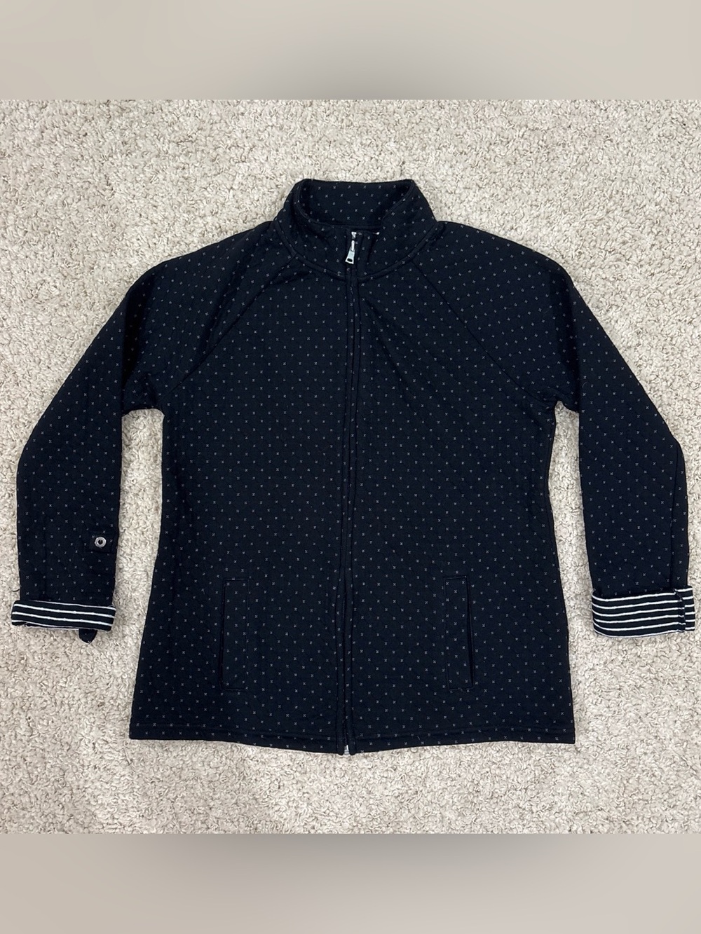 Croft & Barrow Women’s Polka Dot & Striped Collared Full Zip Jacket Size Small